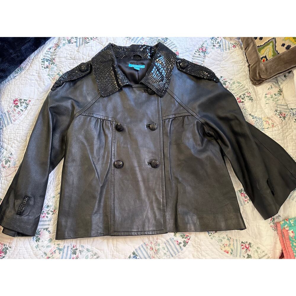 VINTAGE PIGSKIN LEATHER DOUBLE BREASTED SWING PEA JACKET S